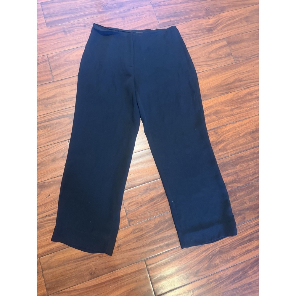 Eileen Fisher Petite Large 100% Silk Black Wide Leg Crop Pants With Front Zipper - Picture 1 of 9